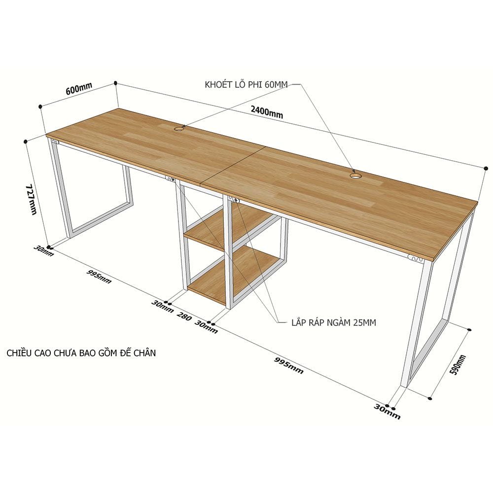 Kích thước bàn học 2 chỗ ngồi
